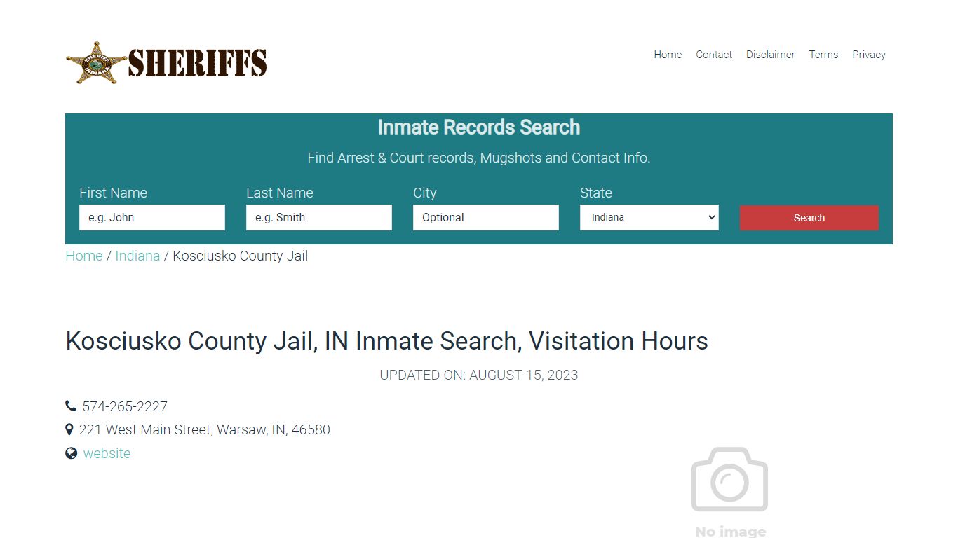 Kosciusko County Jail, IN Inmate Search, Visitation Hours